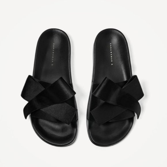 🖤 ZARA- SATIN BOW SLIDES Size 5 - Picture 1 of 8